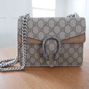 NWOT Gucci Dionysus GG Supreme Mini Bag - Taupe Suede - WITH dust bag!